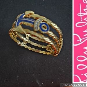 Lilly Pulitzer Elegant Gold Women's Bracelet With red, White, and Blue Anchors